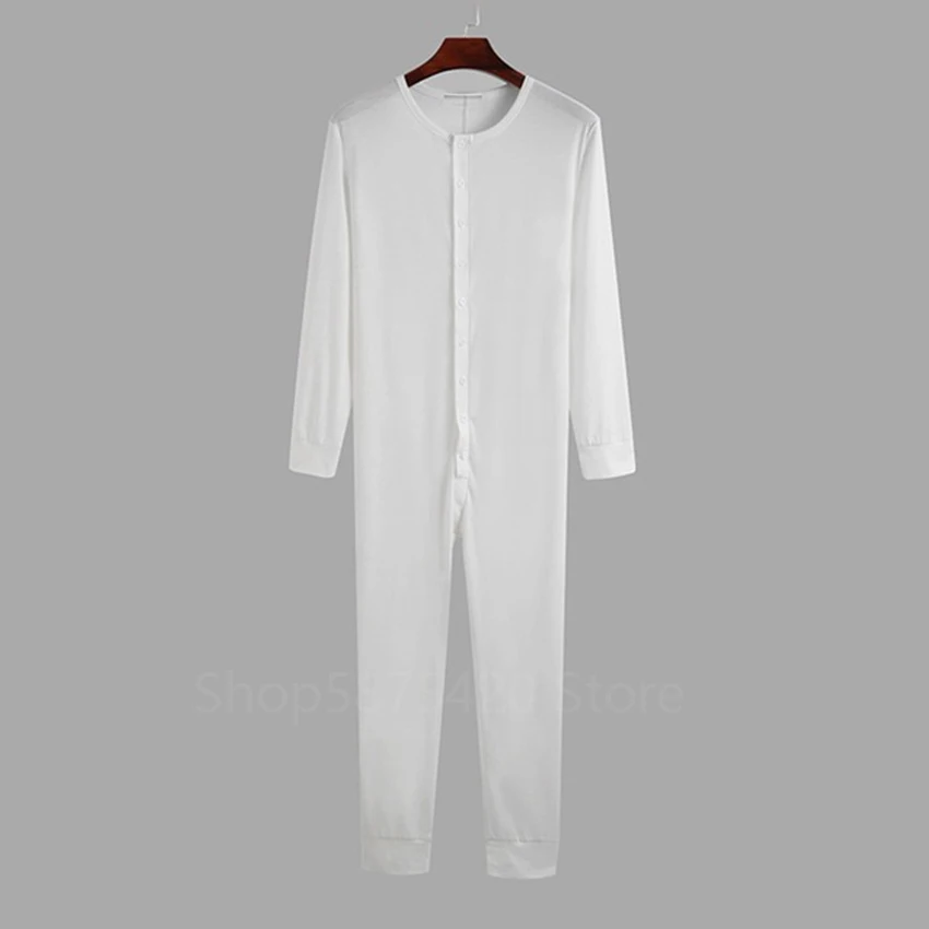 

Homewear Men Pajamas Jumpsuit Solid Color Long Sleeve Fashion Comfortable Button Leisure Sleepwear Men Rompers Nightwear Onesies