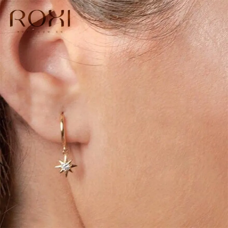 ROXI 925 пробы серебряные серьги корейские мини циркониевые серьги-гвоздики с подвеской для женщин Женские Висячие круглые серьги