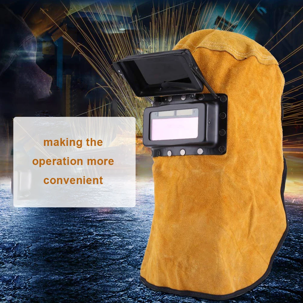 

Leather Hood Welding Helmet Mask Solar Filter Lens Welder Security Protection Comfortable Hood Helmet Welder Leather Helmet Hot