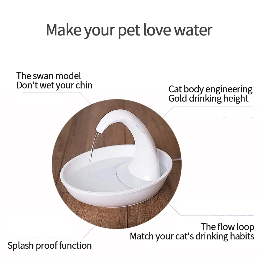 

1.8L Dolphin Swan Neck Pet Cat Water Dispenser USB Charging Automatic Circulation Drinking Fountain With LED Light For Cats Dogs