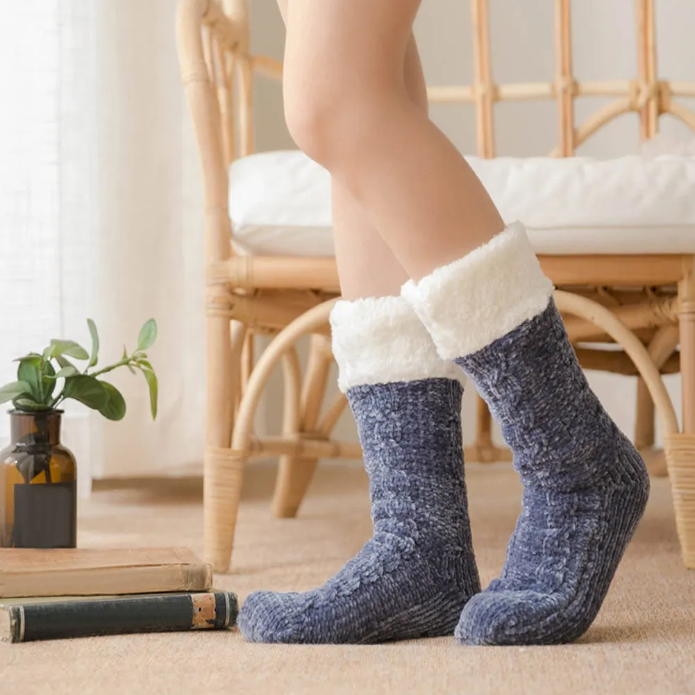 Женские зимние теплые носки из синели нескользящие плотные мягкие носки-тапочки