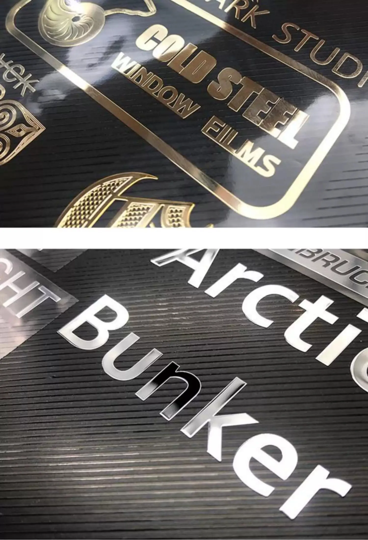 

6 metal logos, golden color, 600 pieces, and 1 colorful logo, 100 pieces
