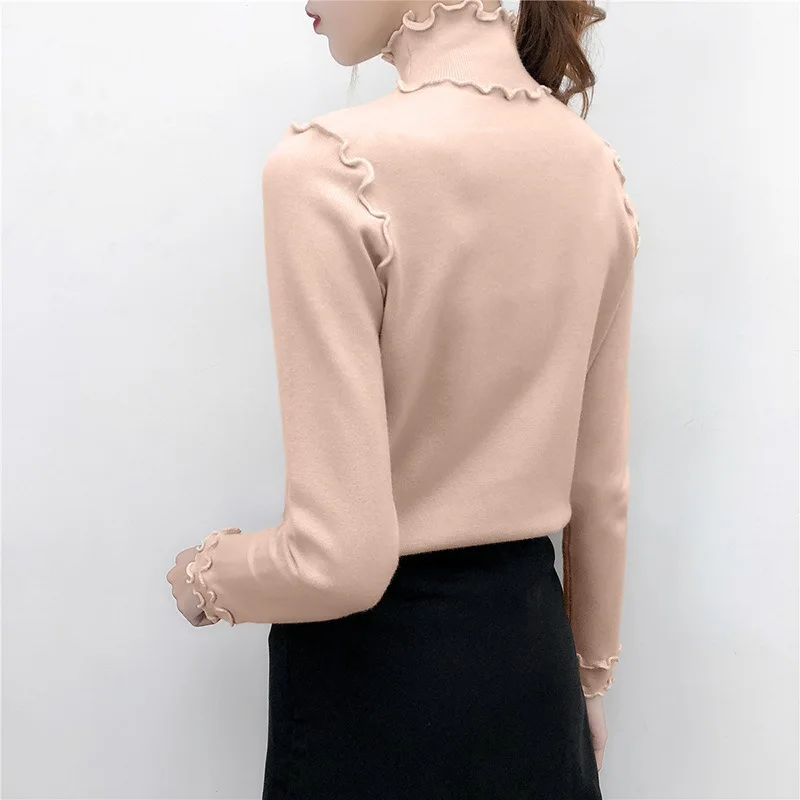 Turtleneck Ruffles Sweaters Fashion 2018 Women Autumn Winter Slim Sweater Pullovers Warm Long Sleeve Ins Vintage Female |