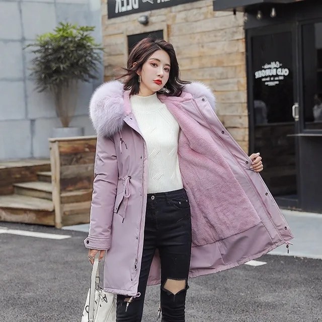 

-30 degrees winter parka jacket lamb cashmere thick section warm winter coat women fashion big fur collar hooded jacket parkas