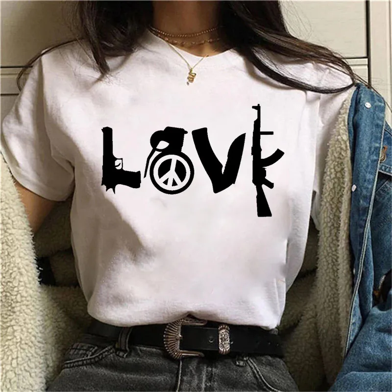 

WK Guns Love woMen'S T-Shirt Fashion Graphic Tee Cute Women T-shirt Female Tee Shirt Girls Tee Tshirt Ropa De Mujer