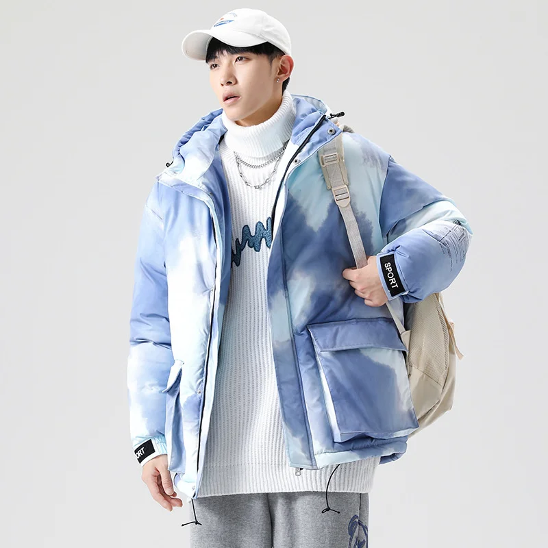 Tie dyed down cotton clothes men's 2021 autumn winter new tide brand loose thickened warm work clothes bread jacket