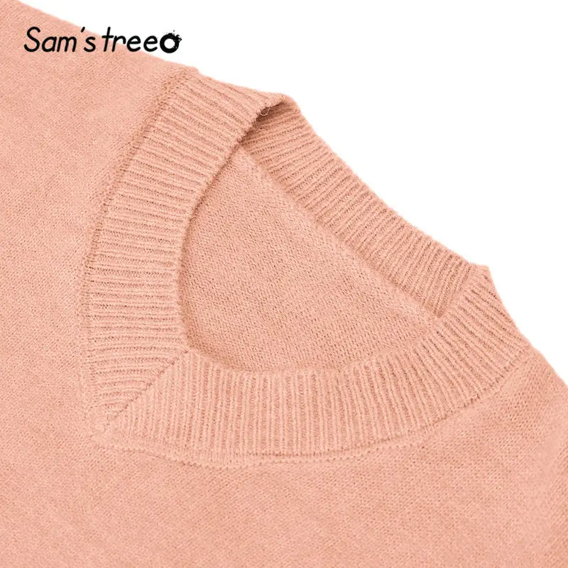 SAM'S TREE Черный однотонный минималистичный стиль Вязаный Пуловер женское платье зима розовый чистый шифон пэчворк повседневные женские платья