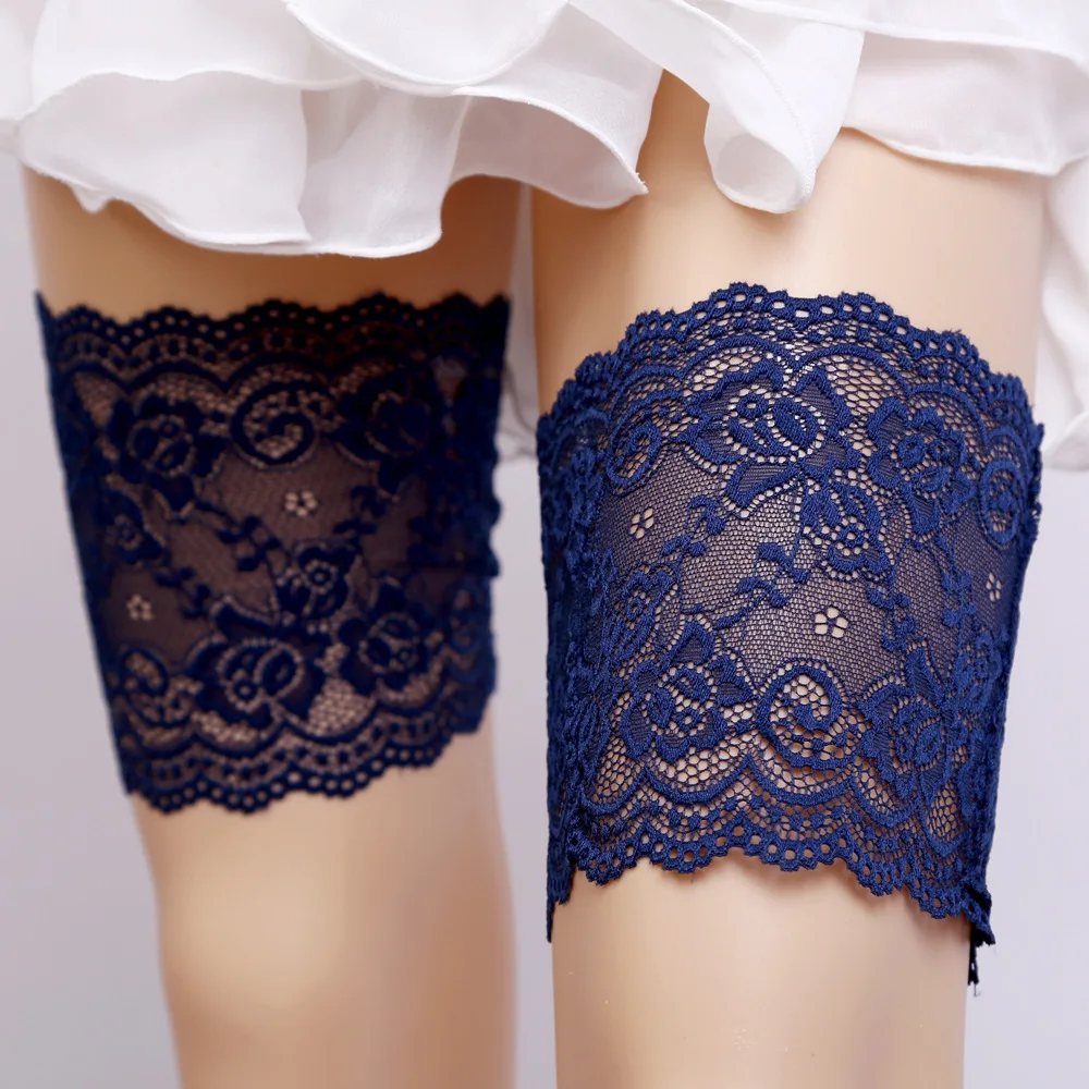 Женские нескользящие кружевные подвязки однотонные трикотажные с карманом для