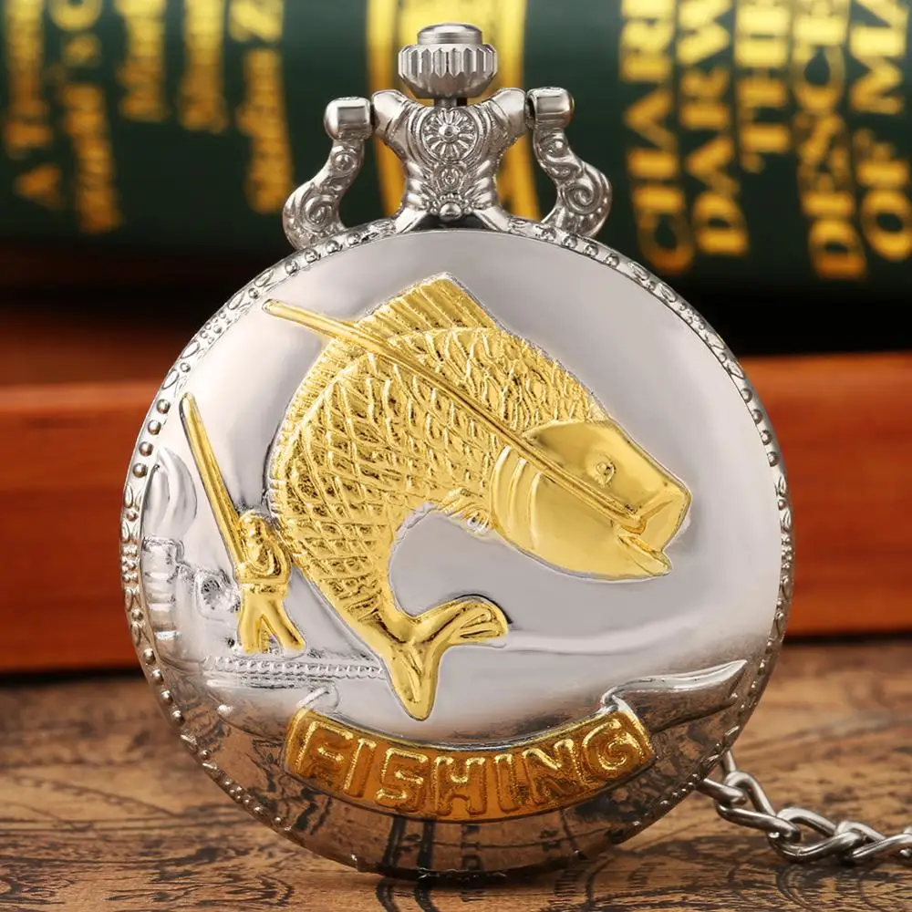

Роскошные Серебристые кварцевые карманные часы с рыболовным дизайном, часы с подвеской в виде золотой рыбы и цифрами, карманные часы, подарки для мужчин и женщин, часы