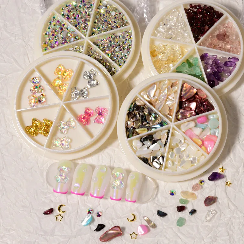 

Janpanese 6 Grid Mixed Style Design Nail Art Charms Pearl & Bowknot Alloy Rivet For DIY Nails Tips Decoration Accessories