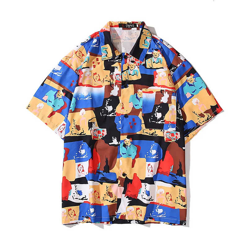 

2021 New Summer Retro Shirt for Men European and American Style Beach Resort Series Printed Loose Short Sleeve Men's T-shirt