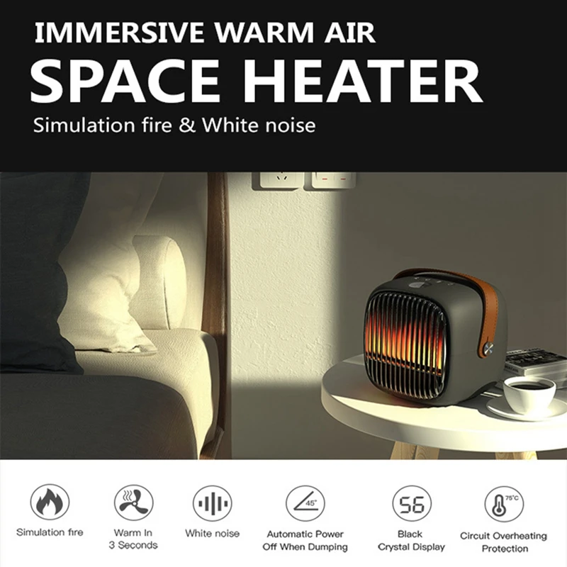 

800W Retro Mini Fan Heater with Bluetooth Function Can Be Connected to Mobile Phone, Suitable for Living Room EU Plug