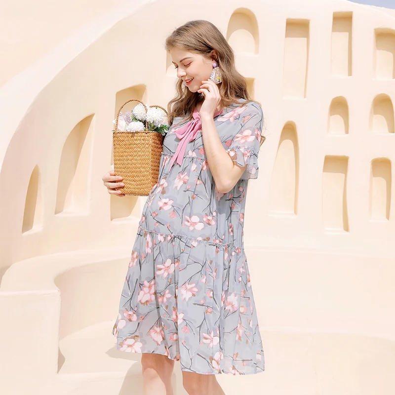 

Loose Spring and Summer Maternity Dresses Floral Skirt Lace Up Skirt Pregnancy Dress Maternity Clothes for Pregnant Women