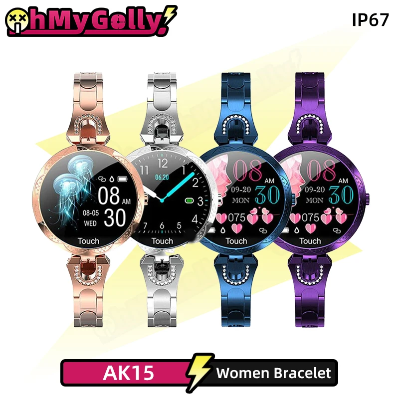 Женские Смарт часы AK15 модные стальные водонепроницаемые с пульсометром фитнес