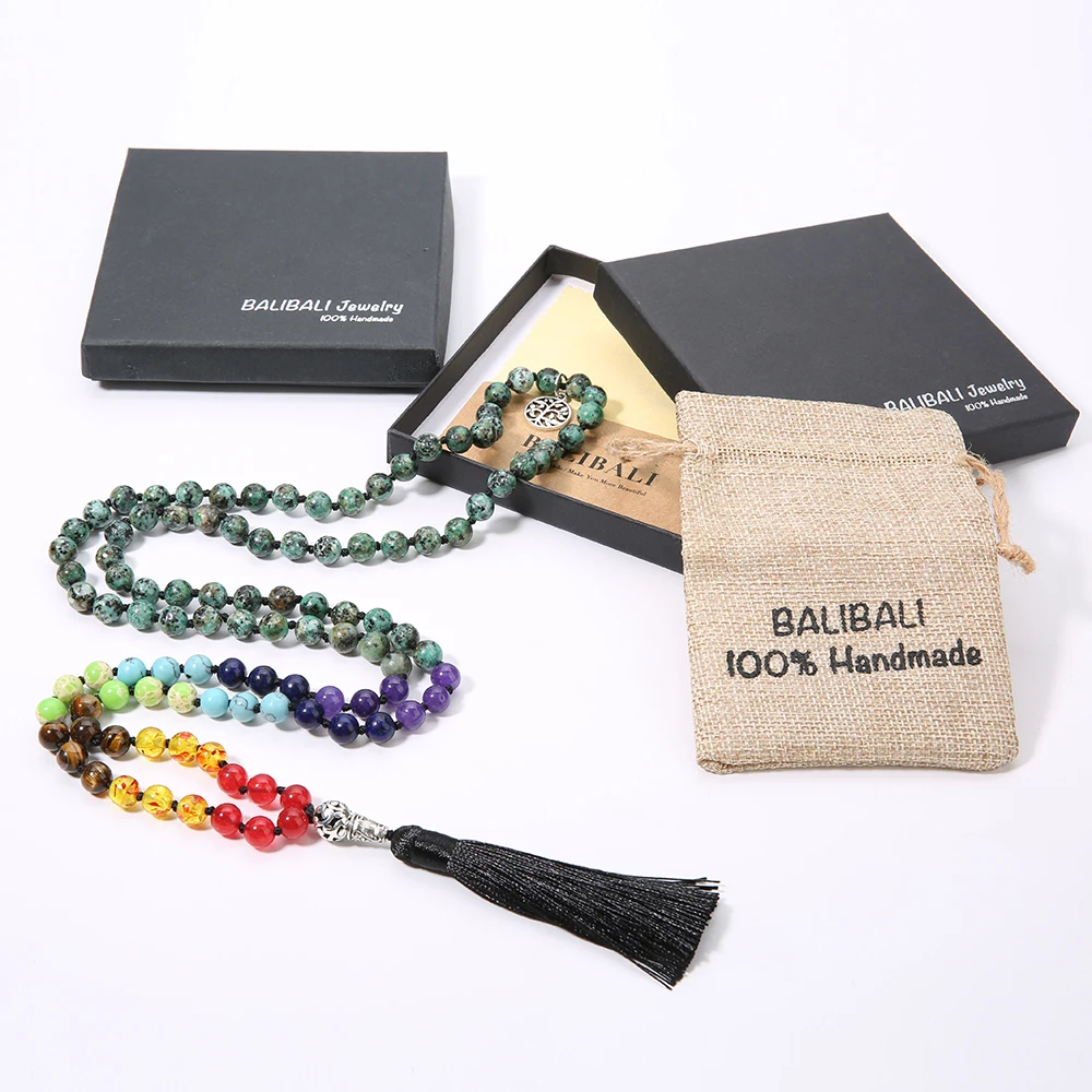 YUOKIAA 108 Mala Beads ожерелье с ручным узелком 7 Чакр Йога Медитация деревом жизни кулон