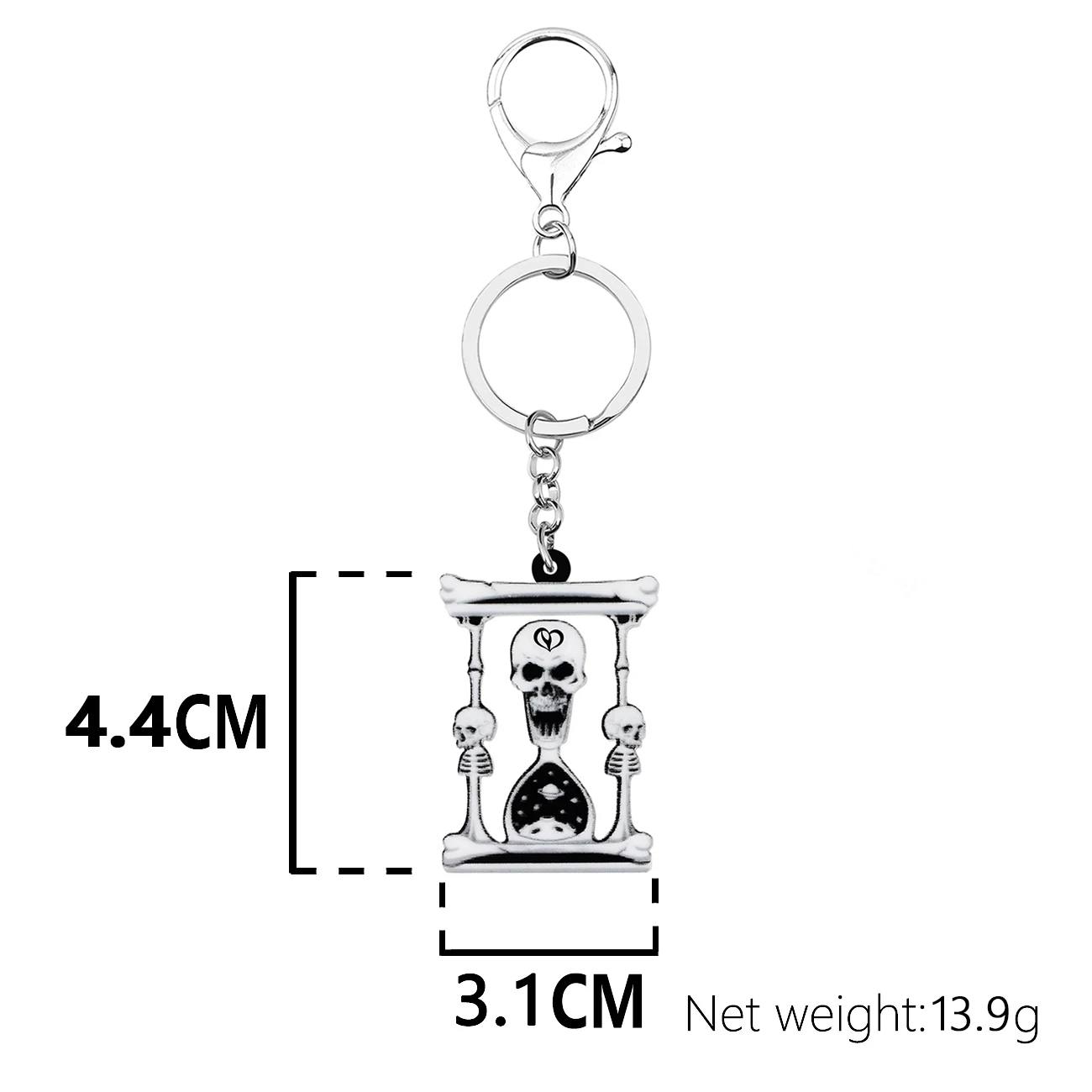 Женский брелок в виде черепа скелета песочных часов |