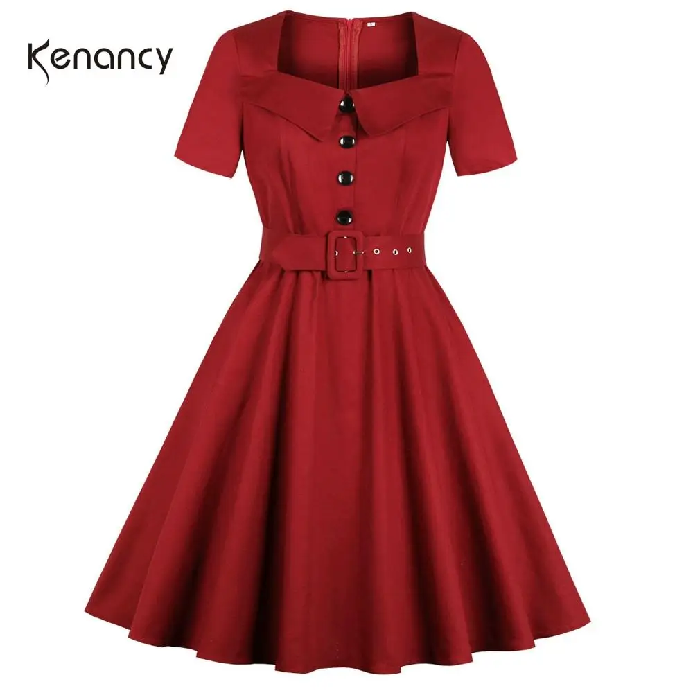 Женское винтажное платье Kenancy вечернее с квадратным вырезом и поясом на