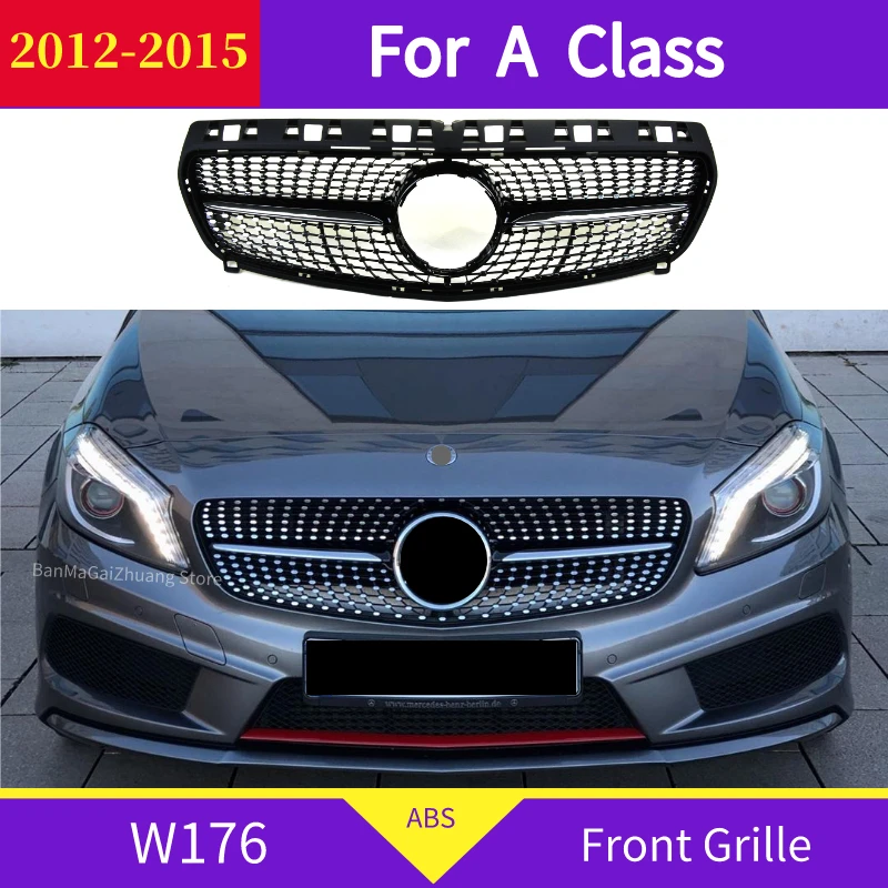 

W176 Diamond Grille For mercedes A Class 2012-2015 A180 A200 A220 A250 A260 A45 front bumper grill ABS without emblem