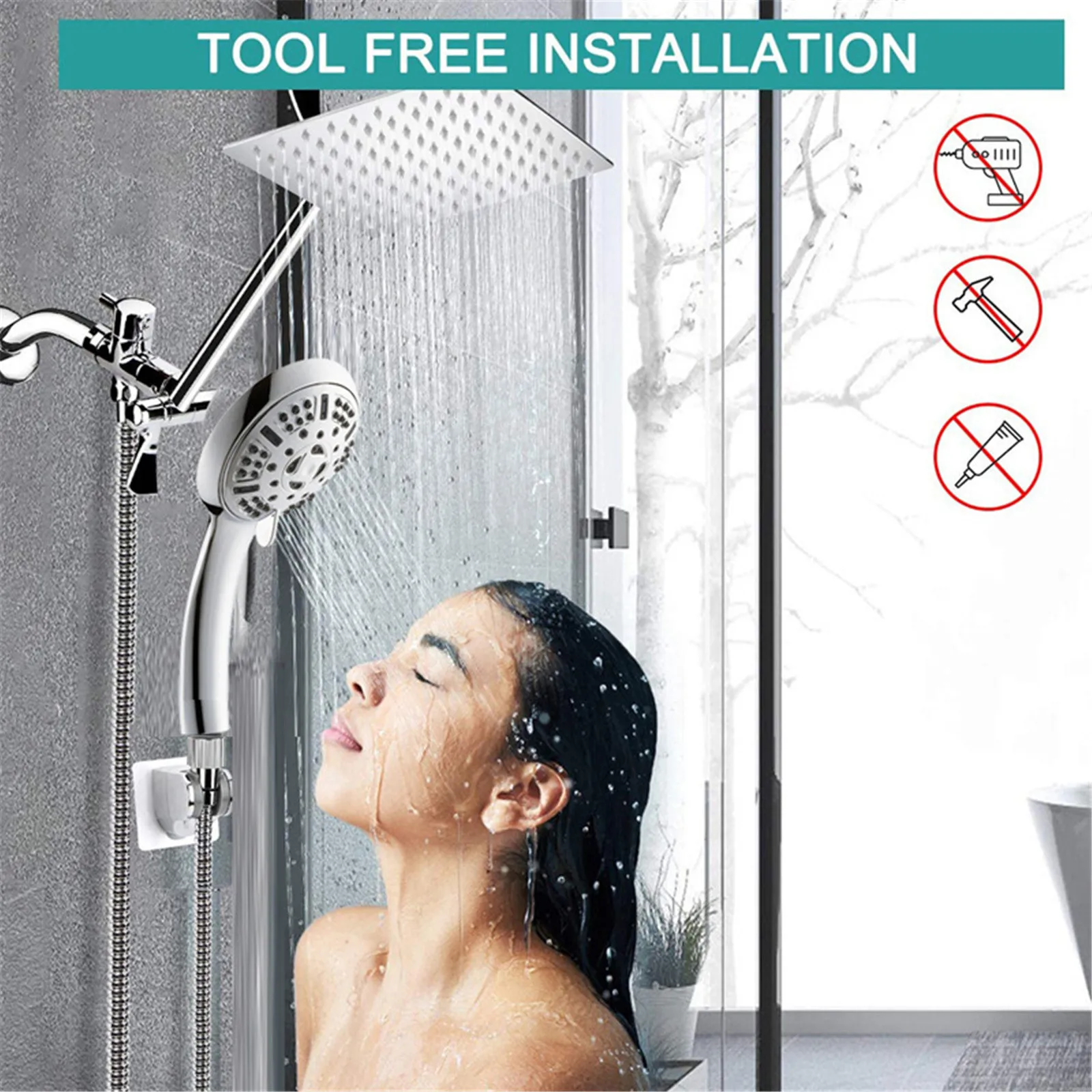 

Bathroom Shower System Stainless Steel Shower Set Function Handheld Nozzle 8 Inch Top Spray Shower Arm Sets Bathroom Accessories