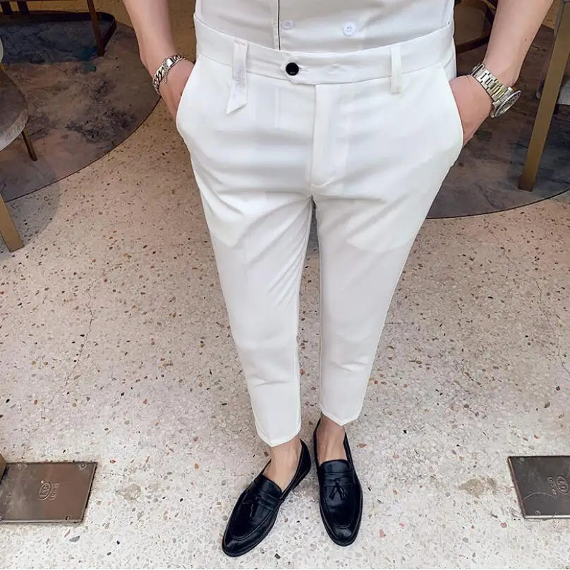 2019 British Style Dress Suit Pant Man Men Brand Designer Gentlemen Business Casual Work Trousers White black |