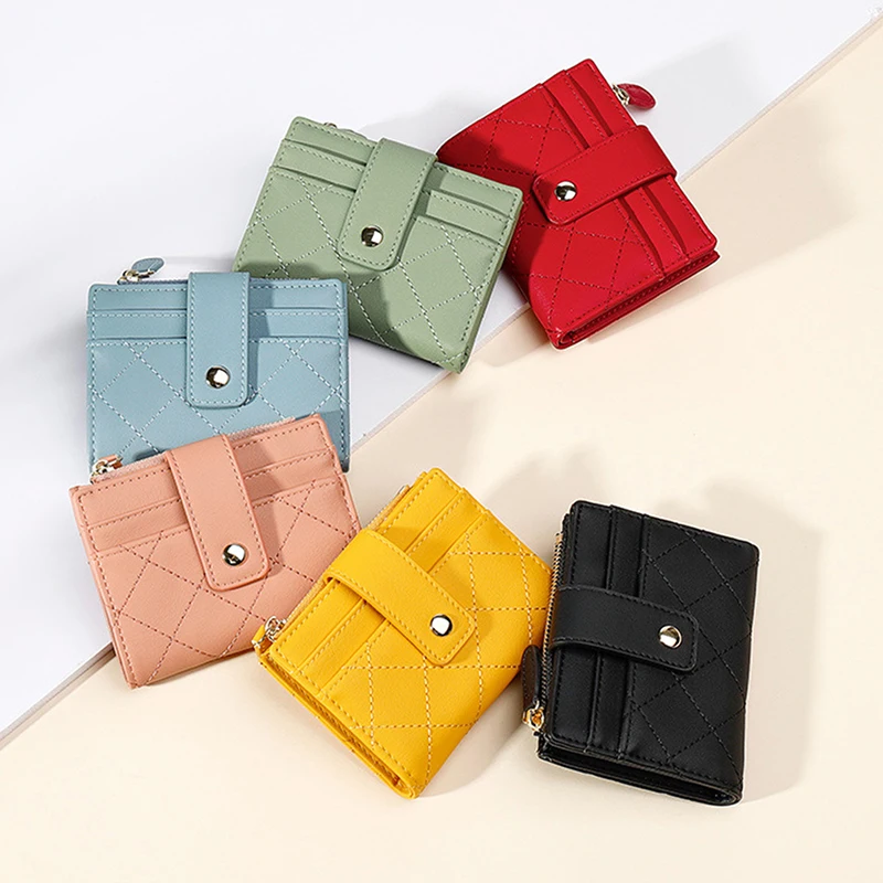 

Women Leather Slim Card Holder Wallet Men Mini Wallets Zipper Card Money Holders Vintage Short Female Thin Small Purse