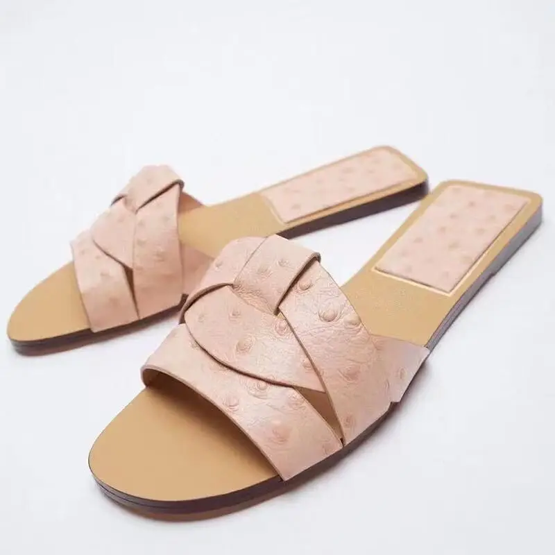 

2021Summer Slippers Women Casual Beach Slides Flat Slippers for Women Outside Flat Round Toe Sandals