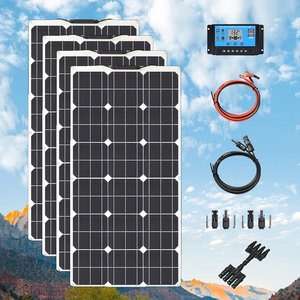 Домашняя система солнечных панелей 400 Вт 4 гибких панели 100 полный набор 12 В 18 24