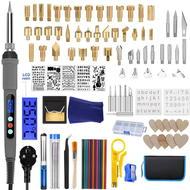 Wooden burning kit with adjustable temperature soldering iron DIY tool set embossing engraving pyrography combination