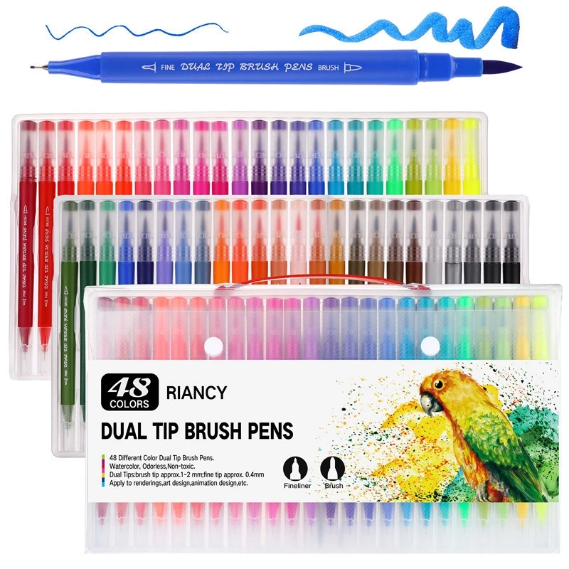 

Double-ended Watercolor Pen Art Markers Soft Head 12/24/36 PCS Colors Marker Pen Set Watercolor Hook Line Highlighter Pen Cute