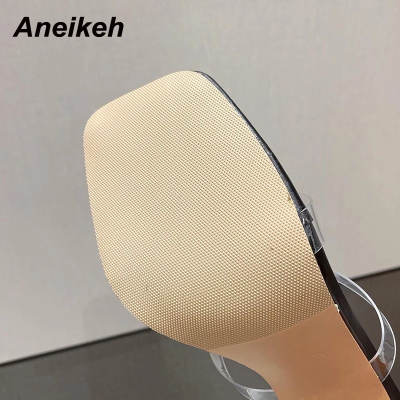 

Aneikeh European And American Style 2021 Summer Women Shoes Sandalias Party Novelty Metal Decoration PVC Fashion Ankle-Wrap ZIP