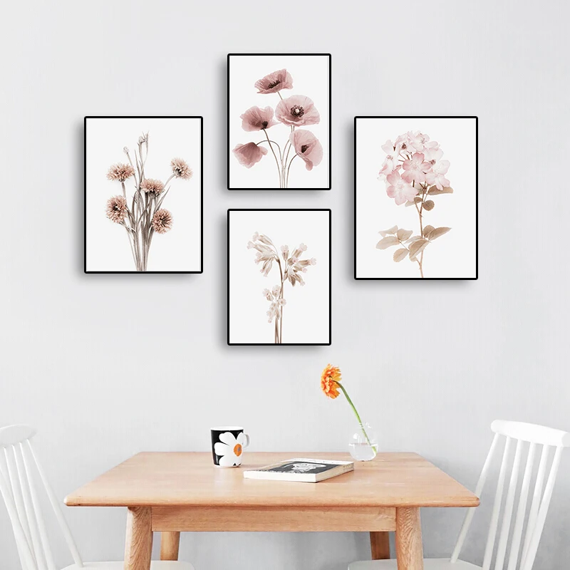 Картина на холсте с розовыми растениями и цветами Настенная картина в