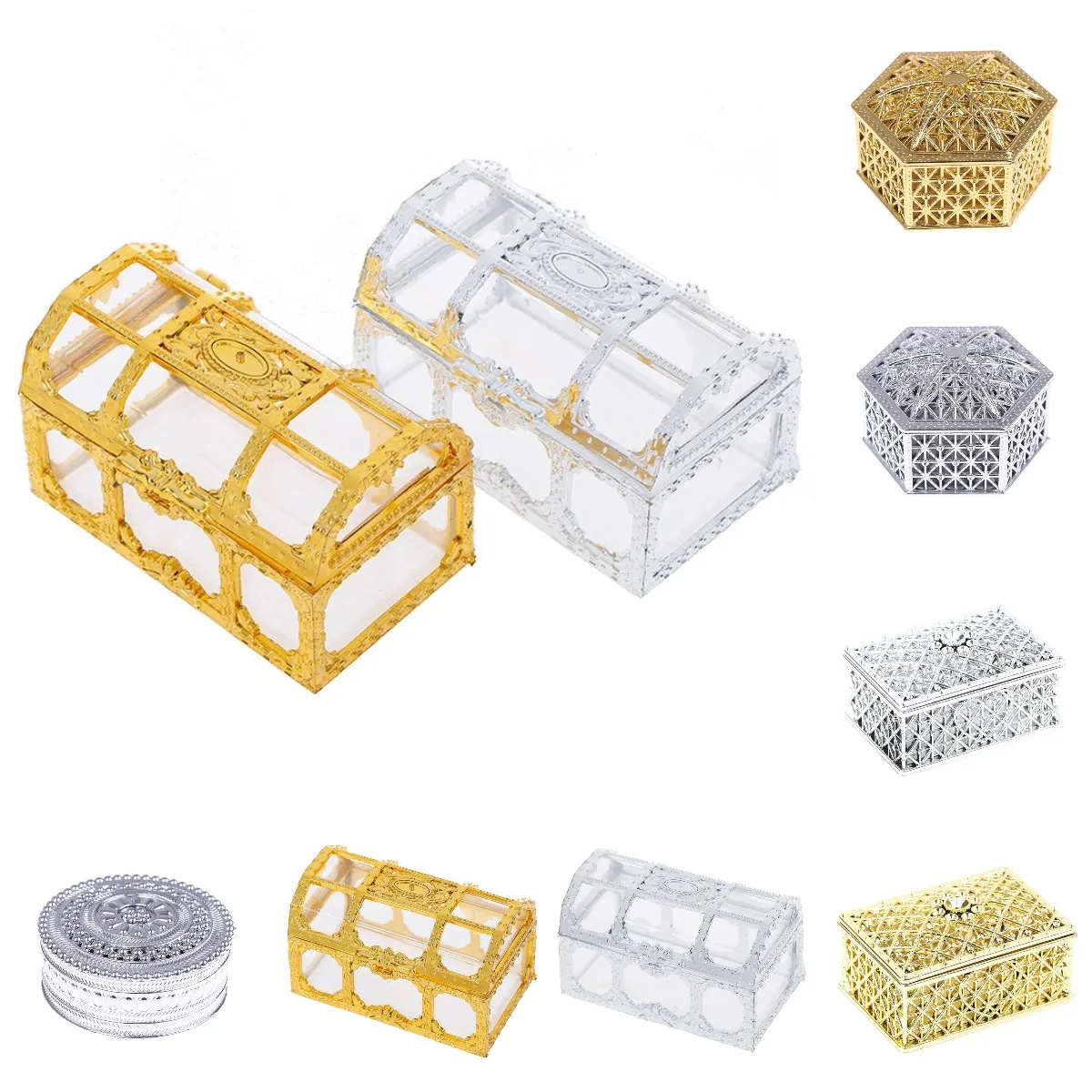 

1PC Hollow Gold Sliver Cake Candy Box Wedding Favor Marriage Baby Shower Gift Box Packaging Party Event Supplies