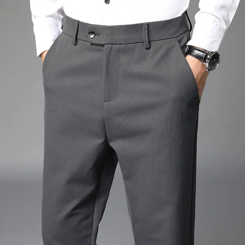 

Spring New Autumn Men Pants Cotton Solid Casual Stretch Trousers Male Long Straight Business Plus Size Suit Pant W006