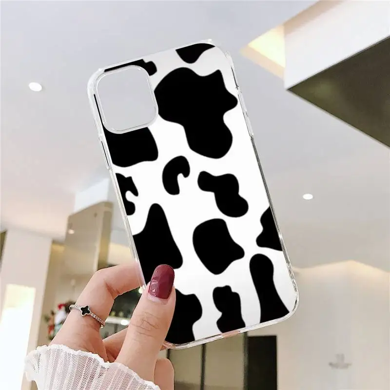 

White Black Cow Symbol Pattern Print Phone Case For iphone 12 11 8 7 6s 6 5 5s 5c se plus mini x xs xr pro max Transparent soft