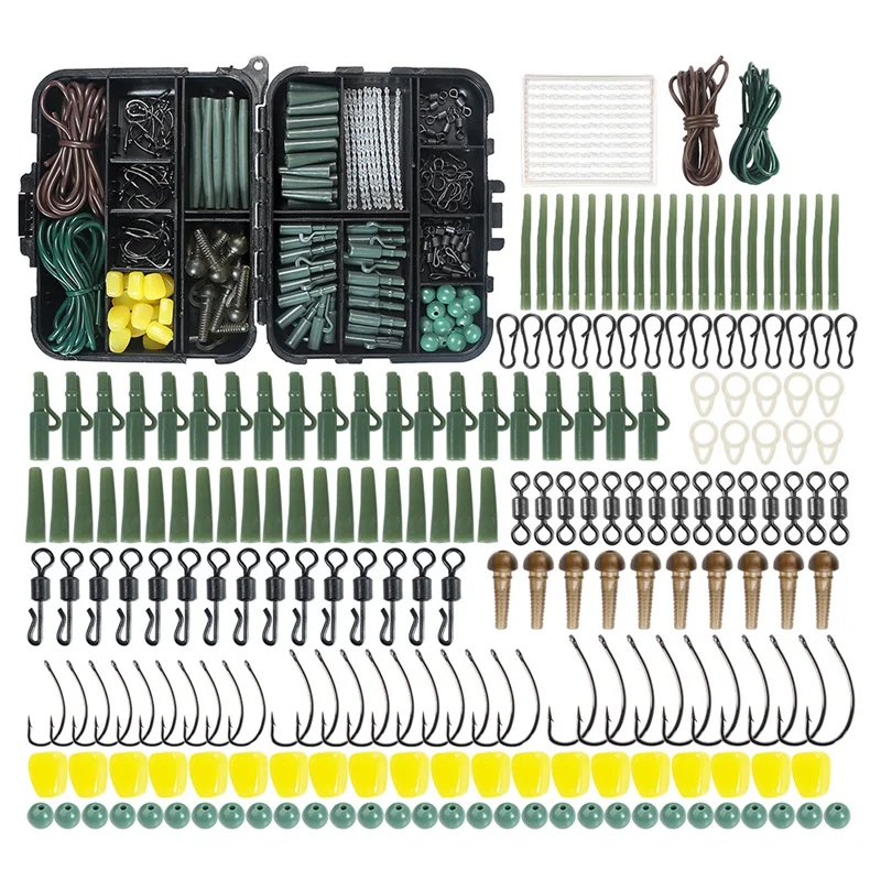

307Pcs Box Carp Fishing Tackle Kit Including Safety Lead Clips Hook Swivel Snap Anti-Tangle Sleeve Corn Bait Accessories