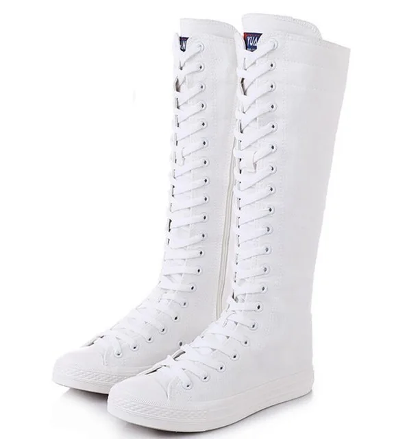 Женская парусиновая обувь с высоким берцем на шнуровке молнией удобные