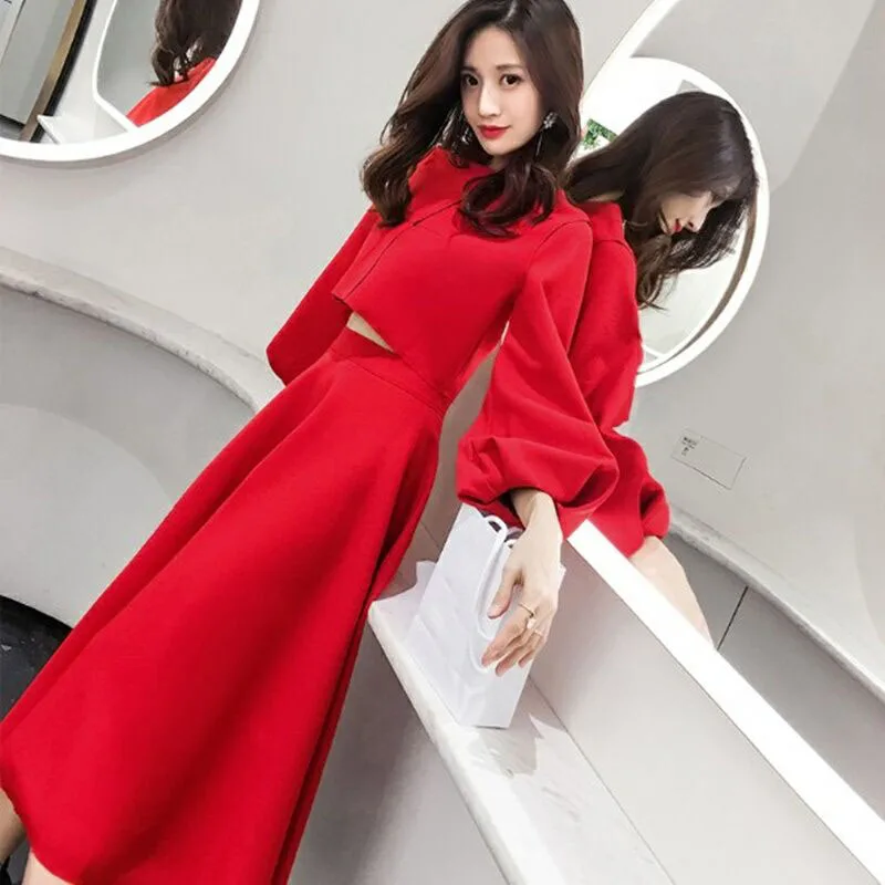 2019 новый костюм женские темпераментные костюмы из двух частей с круглым вырезом