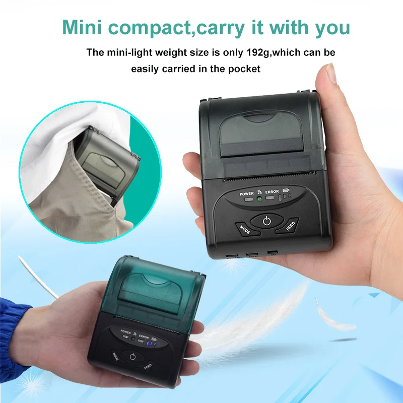 Портативный ручной принтер для чеков с чехлом Bluetooth термочековый 58 мм
