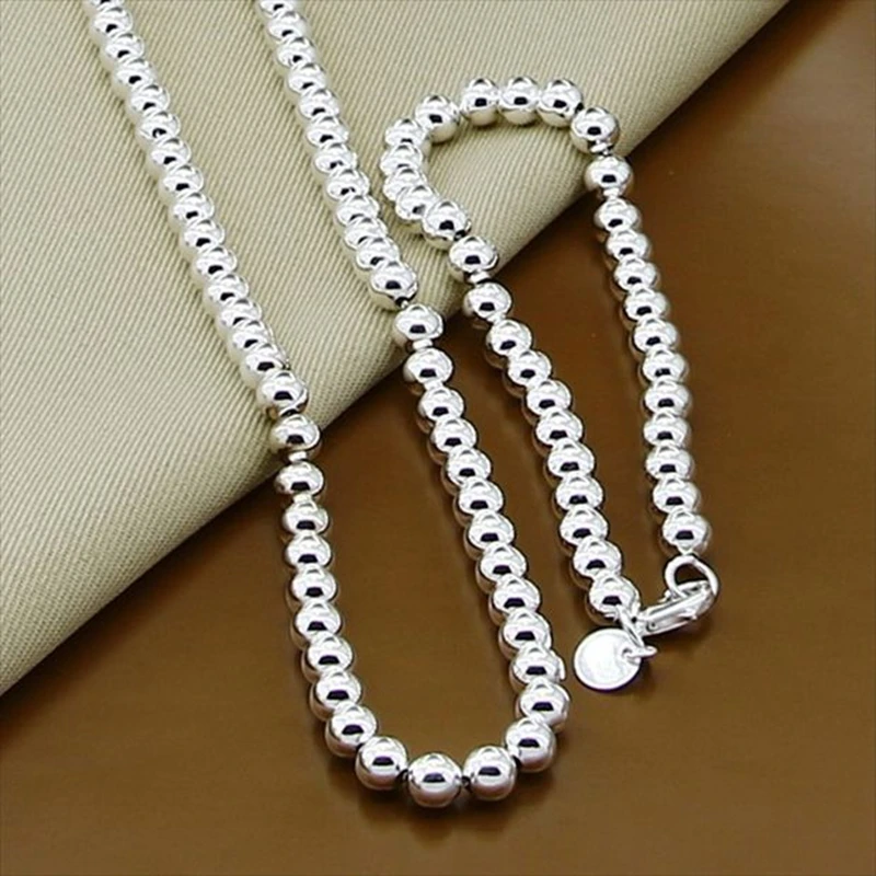 Hot Selling 925 Silver Fashion 6/8/10mm Round Ball Necklace Bracelet Jewelry Sets for Woman Men Fine Jewelry