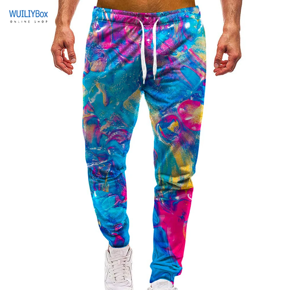 Unisex 3D Pattern Sports Rainbow Print Pants Casual Colorful Graphic Trousers Men/Women Sweatpants with Drawstring