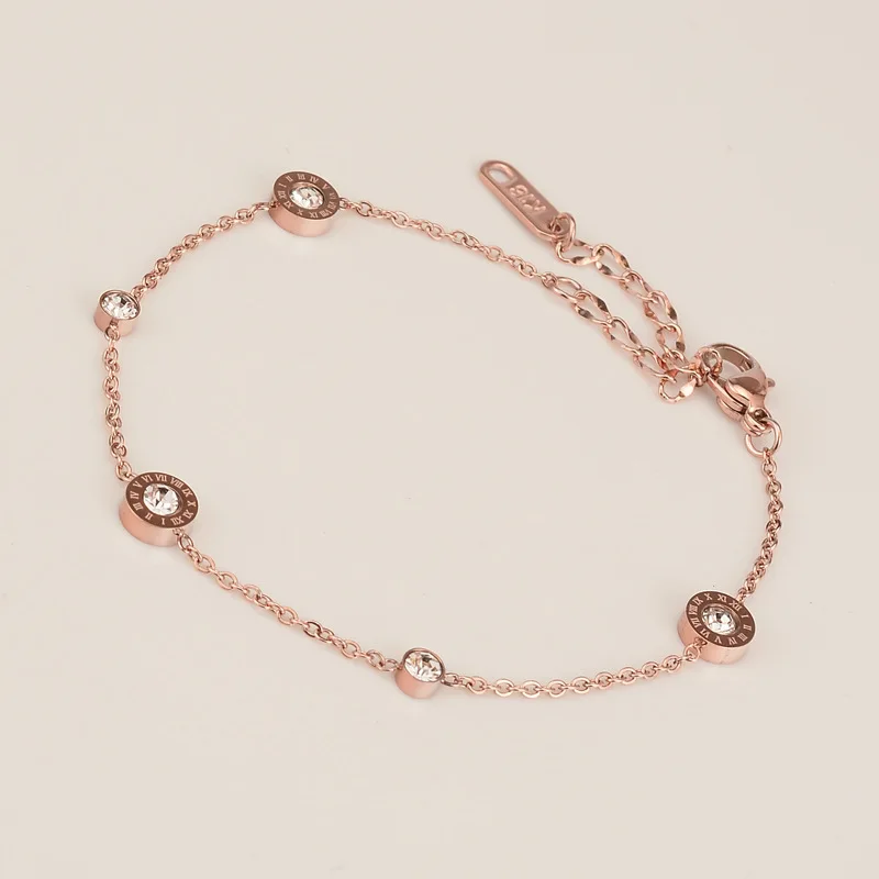

Корейский простой Римский браслет из розового золота, титановая сталь, одинарный бриллиант, Европейская мода, модные ювелирные изделия, жен...