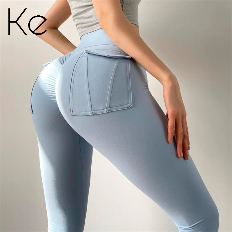 

KE pocket peach fitness pants women's quick-drying high-waist hip-hip leggings sports stretch yoga pants for outer wear