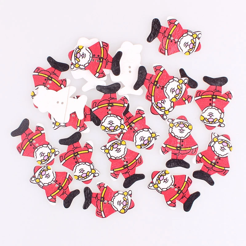 Смешанные Рождественская елка 2 деревянные пуговицы Санта Клаус DIY Декор детей