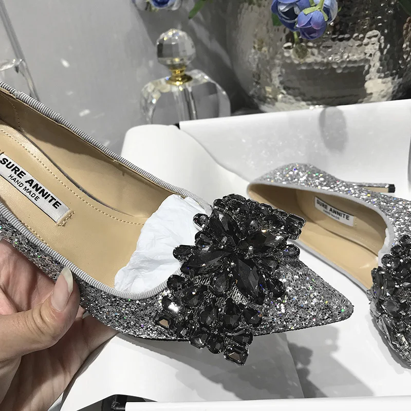 Tacones Mujer/Осенняя женская обувь; туфли-лодочки с острым носком; шикарные женские свадебные туфли на высоком каблуке со стразами; scarpe donna