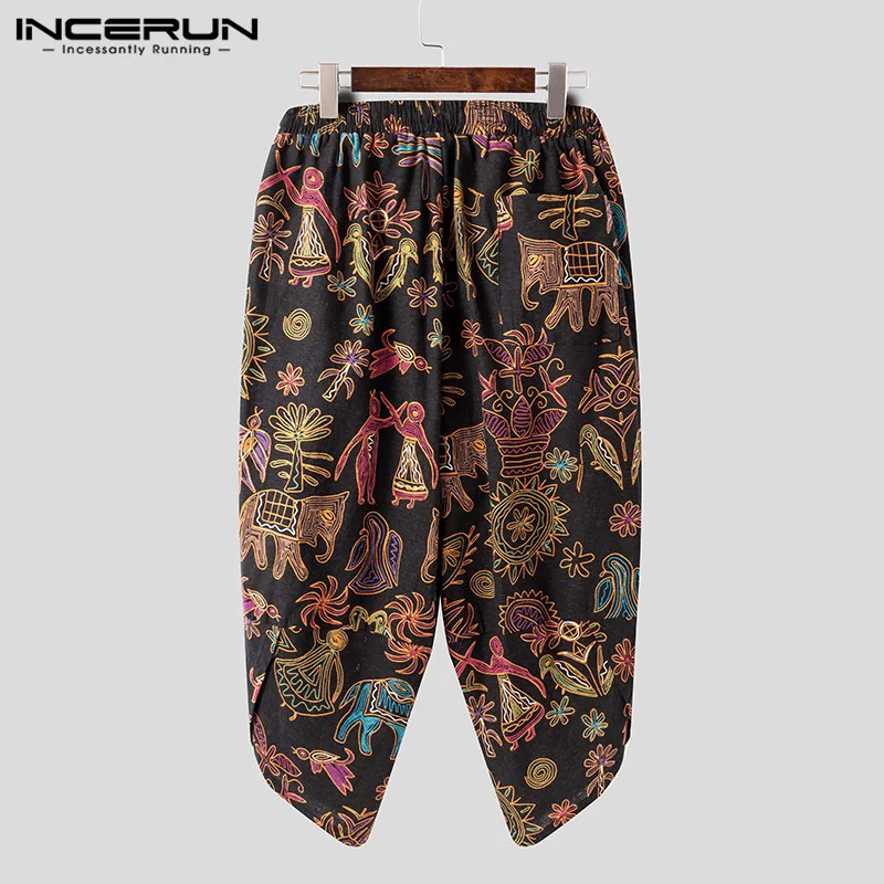 

INCERUN Vintage Men Harem Pants Ethnic Printed Streetwear Joggers Chic Calf Length Trousers 2021 Elastic Waist Pantalones Hombre