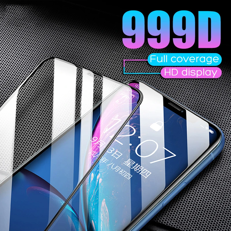 Закаленное стекло 999D с изогнутыми краями для iPhone 6s 7 8 Plus X XR защитная пленка