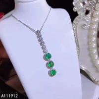 kjjeaxcmy fine jewelry natural emerald 925 sterling silver gemstone women pendant necklace chain support test fashion