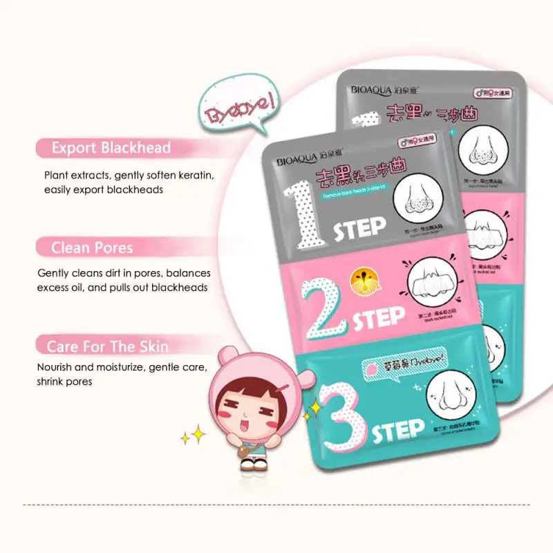 1Pc BIOAQUA Remove Blackhead Mask Acne Remover Clear Black Head 3 Step Kit Skin Care Korean Cosmetic |