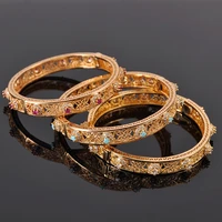 top quality copper bangles with rhinestone for bridal side open cuff bracelet in gold luxury arabic charm bracelet bangle