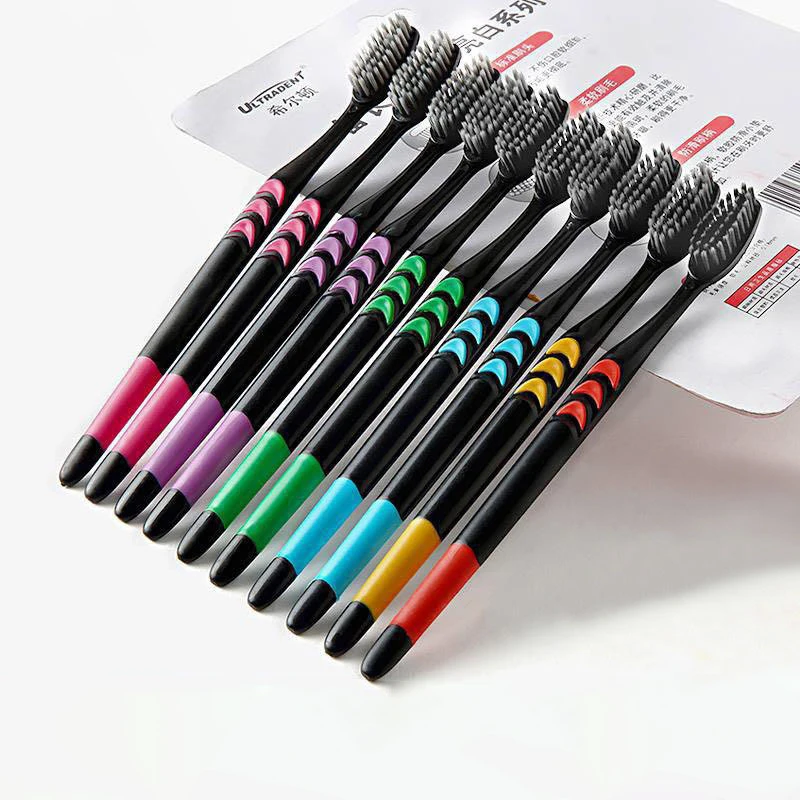 

10 PCS Soft-Bristle Toothbrush Bamboo Charcoal Antibacterial Oral Hygiene Care Deep Cleaning Portable Travel Eco Friendly